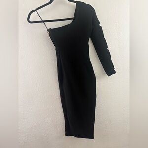 Marciano One Shoulder long sleeve with cutout design Bodycon black Dress XXS